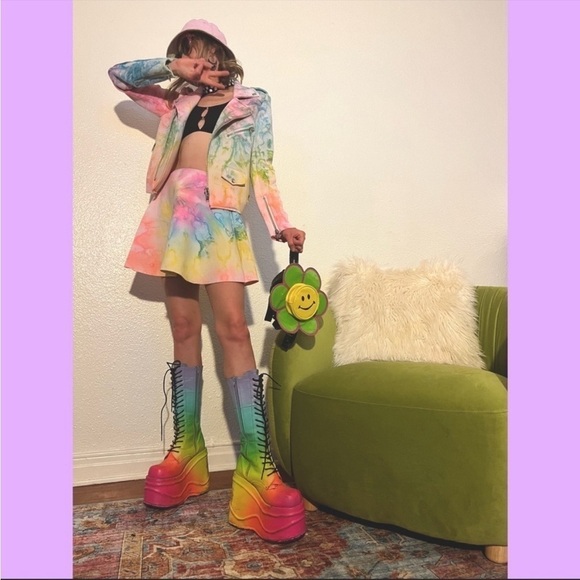 RARE UNIF I Dye Rainbow Neoprene Moto Jacket - Picture 16 of 16